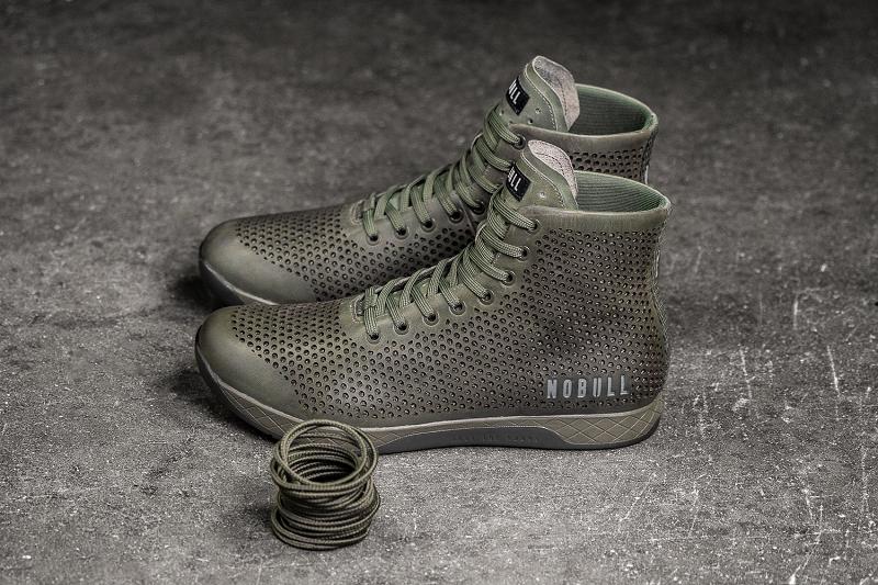 Nobull High-Top Moss Leather Men's Trainers Olive | USA Z1356U